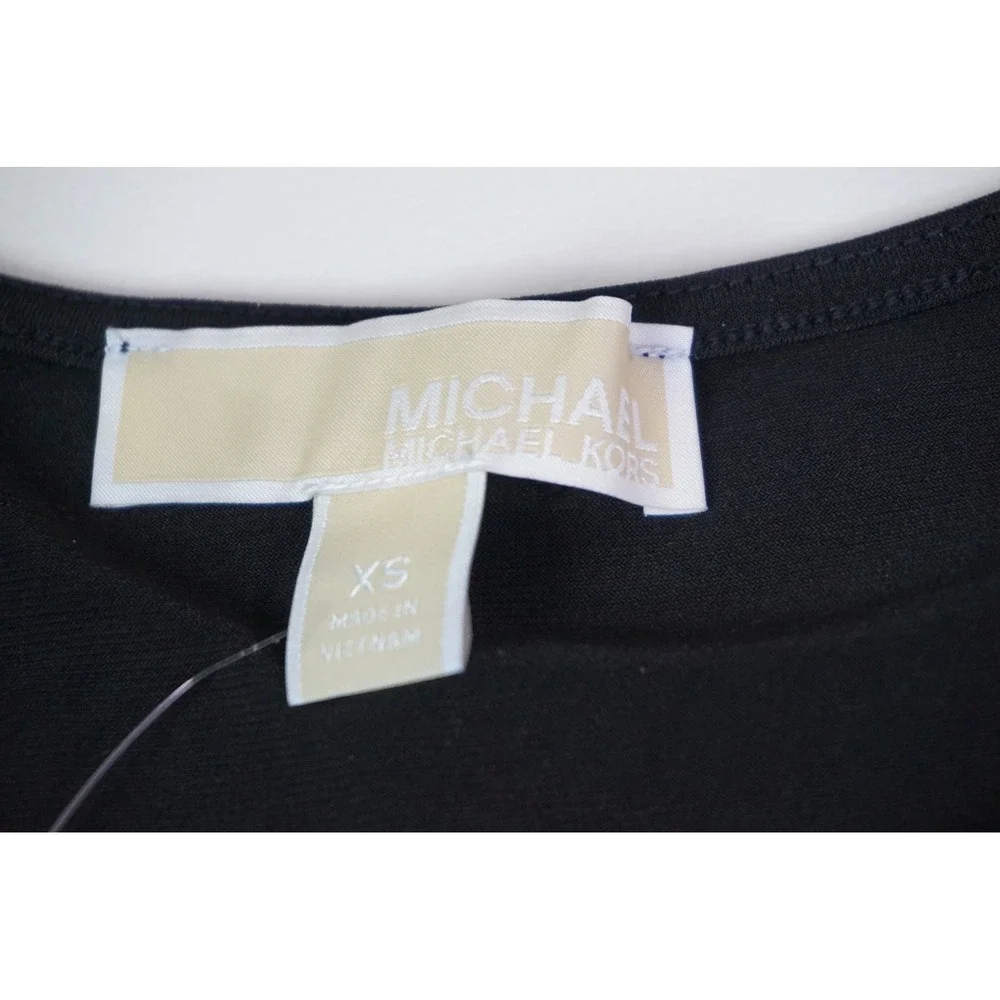 Michael Kors Cold Shoulder Dress Black Short Sleeve XS QU08F8J3TW Basics NWT - Picture 2 of 7